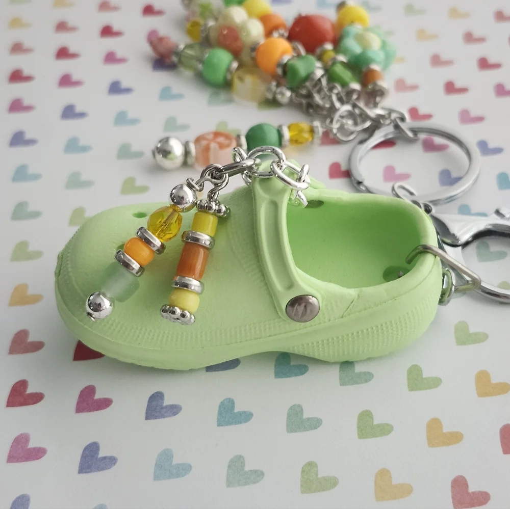 Croc-inspired Purse Charm or Keychain Handcrafted Glass Stone Floral Beads